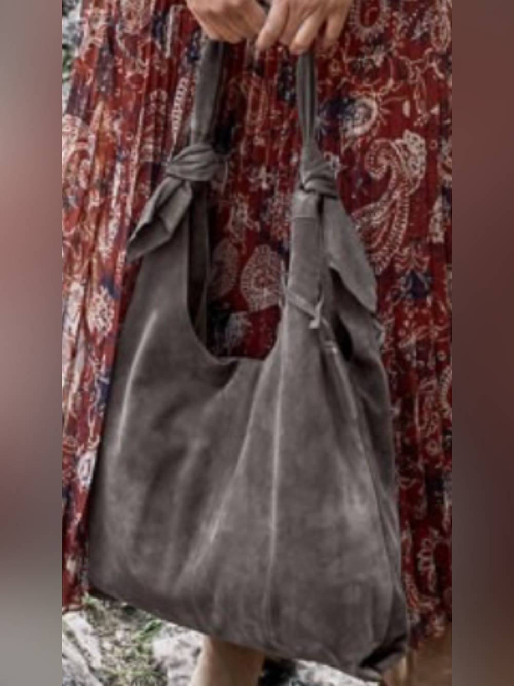 Trask Helena Slouchy Tote. Real Suede -Knot-Handle Shoulder Bag ❤️NWOT